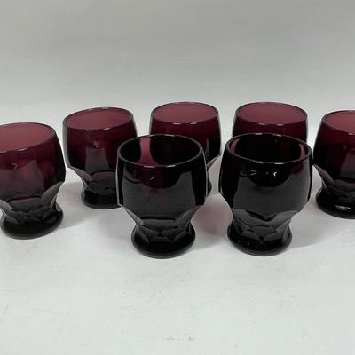 Lot of 7 Anchor Hocking Vintage Amethyst Honeycomb Tumblers