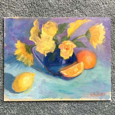 115 Original Oil Painting Still LIfe " Orange & Lemon" by Kathie Rogers