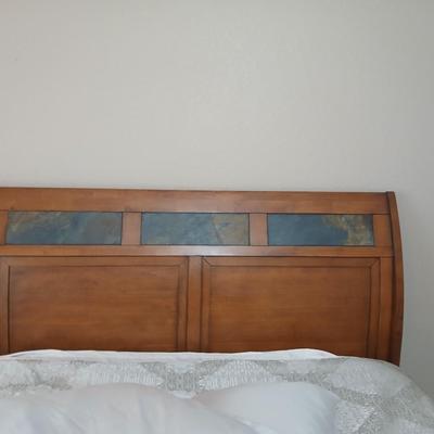 Queen size bed with slate inlayed headboard and footboard includes Denver Serta Mattress & Boxspring