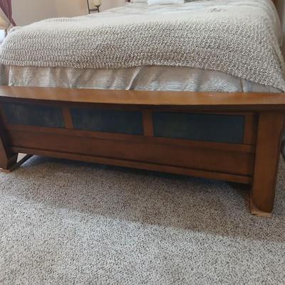 Queen size bed with slate inlayed headboard and footboard includes Denver Serta Mattress & Boxspring
