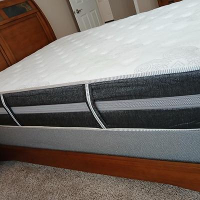 Queen size bed with slate inlayed headboard and footboard includes Denver Serta Mattress & Boxspring