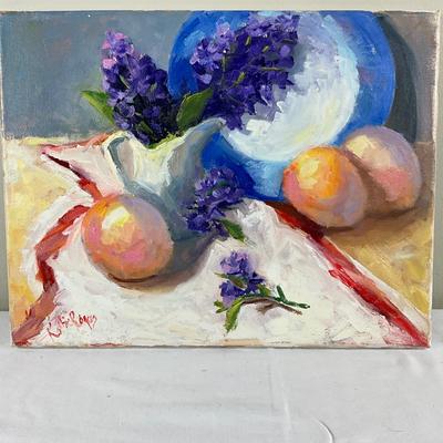 117 Original Oil on Canvas Painting "Lilacs & Peaches" by Kathie Rogers