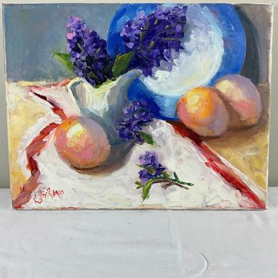 117 Original Oil on Canvas Painting "Lilacs & Peaches" by Kathie Rogers