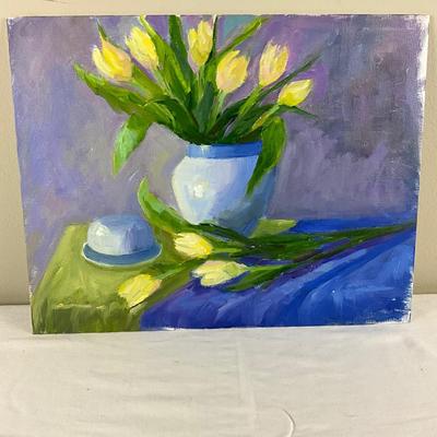 119 Original Oil Painting Still Life of Yellow Tulips by Kathie Rogers
