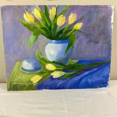 119 Original Oil Painting Still Life of Yellow Tulips by Kathie Rogers