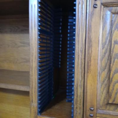 Golden Oak Desk with top hutch with two drawer keys and an office chair