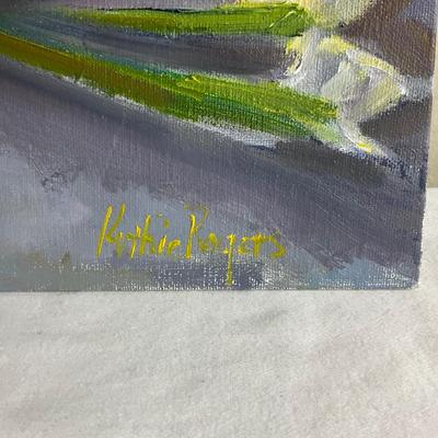 122 Original Oil Painting Still Life Daffodils with Blue White Pitcher by Kathie Rogers