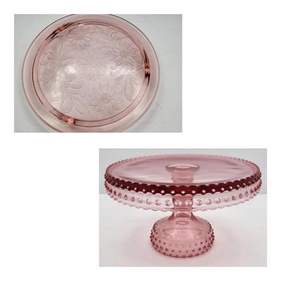 Vintage Pink Hobnail & Depression Glass Cake Platters