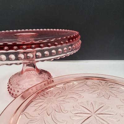 Vintage Pink Hobnail & Depression Glass Cake Platters