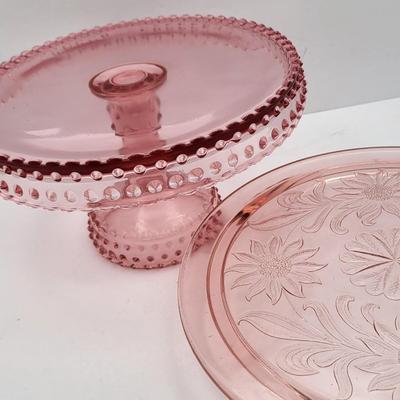Vintage Pink Hobnail & Depression Glass Cake Platters