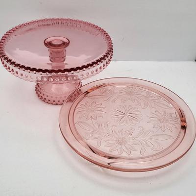 Vintage Pink Hobnail & Depression Glass Cake Platters