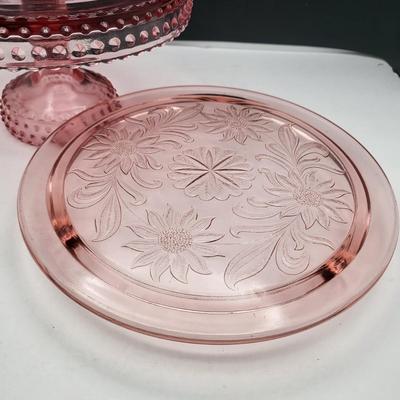 Vintage Pink Hobnail & Depression Glass Cake Platters