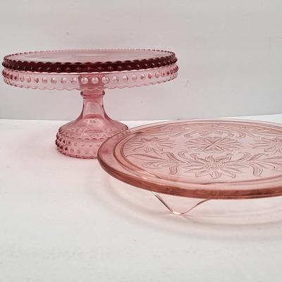 Vintage Pink Hobnail & Depression Glass Cake Platters