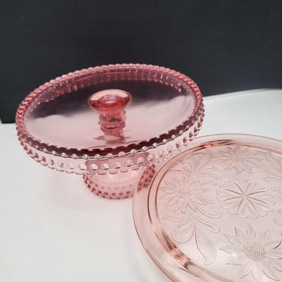 Vintage Pink Hobnail & Depression Glass Cake Platters