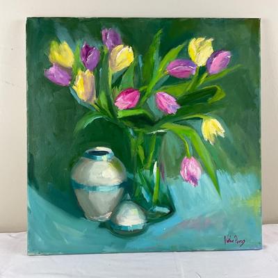 130 Original Oil Painting Still LIfe Tulips and Vase by Kathie Rogers
