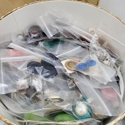 Massive Vintage Buttons Lot In Hat Box
