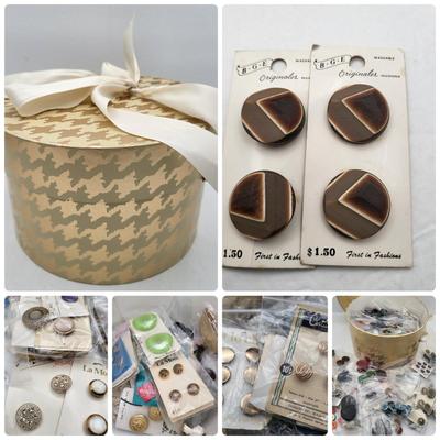 Massive Vintage Buttons Lot In Hat Box