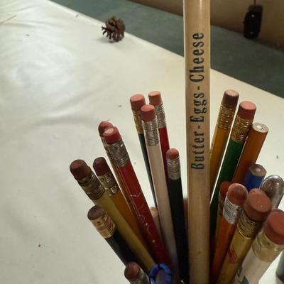 Denison State Bank mugs with mechanical and regular pencils