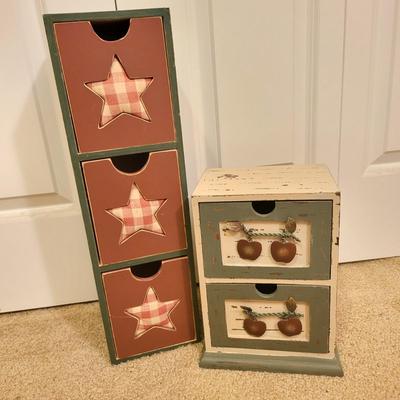 Two Decorative Wood Drawer Storage Boxes