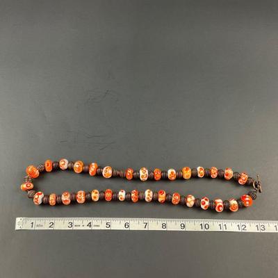 -20- ARTISAN | Orange, White, Red, Dot Donut Glass Bead & Copper Art Necklace