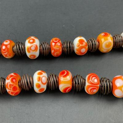 -20- ARTISAN | Orange, White, Red, Dot Donut Glass Bead & Copper Art Necklace