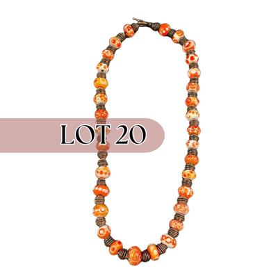 -20- ARTISAN | Orange, White, Red, Dot Donut Glass Bead & Copper Art Necklace