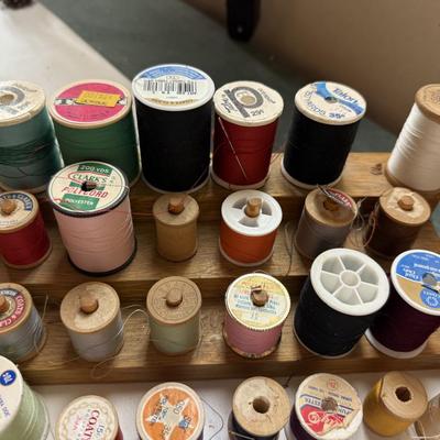 Giant assortment of thread & wooden holder