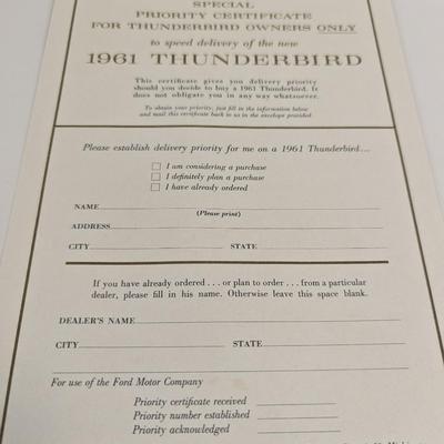 1961 Ford Thunderbird Preview Sales Brochure