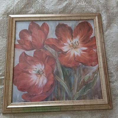 Firey Floral I 20 x 20 Made on Earth framed wall art with Sterling & Noble clock company wall clock