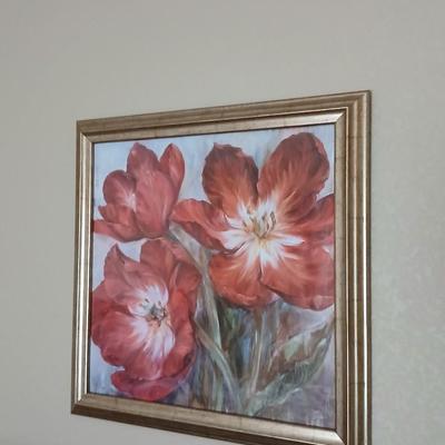 Firey Floral I 20 x 20 Made on Earth framed wall art with Sterling & Noble clock company wall clock