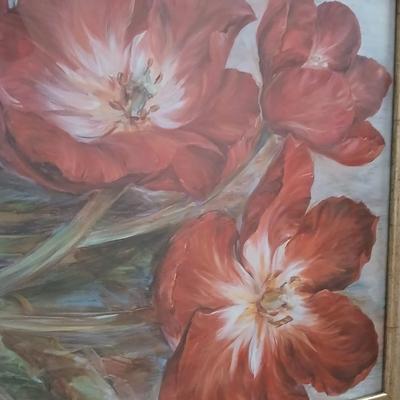 Firey Floral I 20 x 20 Made on Earth framed wall art with Sterling & Noble clock company wall clock