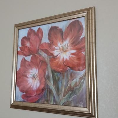 Firey Floral I 20 x 20 Made on Earth framed wall art with Sterling & Noble clock company wall clock