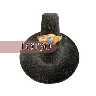 -30- FINE JEWELRY | 10KT Diamond & Blue Stone Ring | Cut