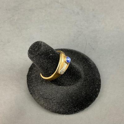 -30- FINE JEWELRY | 10KT Diamond & Blue Stone Ring | Cut
