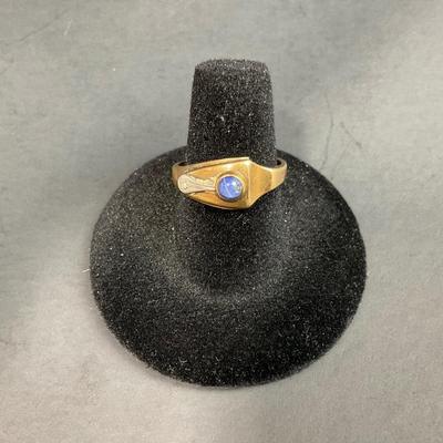 -30- FINE JEWELRY | 10KT Diamond & Blue Stone Ring | Cut