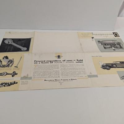 Duesenberg Motors Vintage 1930's Foldout Brochure