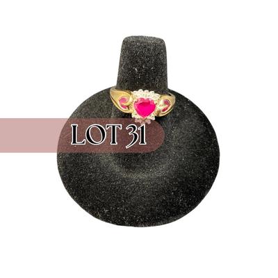 -31- FINE JEWELRY | 10KT Pink Heart & Diamond Ring | Marked