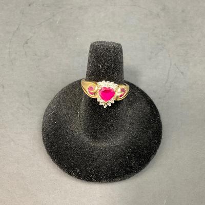 -31- FINE JEWELRY | 10KT Pink Heart & Diamond Ring | Marked