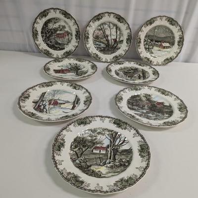 Set Of 8 Vintage Johnson Brothers The Friendly Village Pattern Plates Made In England