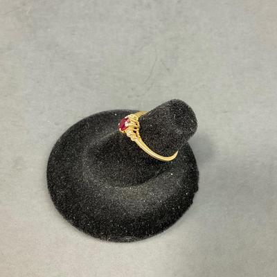 -33- FINE JEWELRY | Gold Ring With Ruby Stone & Diamond Chips | Marked
