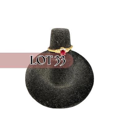 -33- FINE JEWELRY | Gold Ring With Ruby Stone & Diamond Chips | Marked