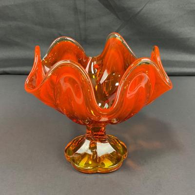 -35- VIKING | 6 Petal Persimmon Orange Handkerchief Vase Compote