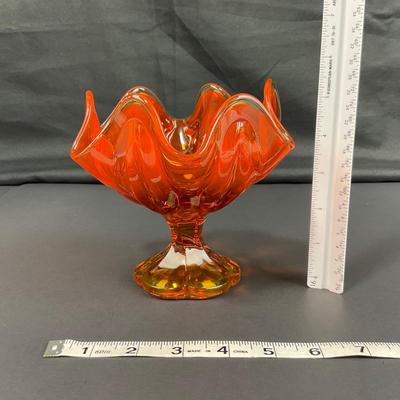 -35- VIKING | 6 Petal Persimmon Orange Handkerchief Vase Compote