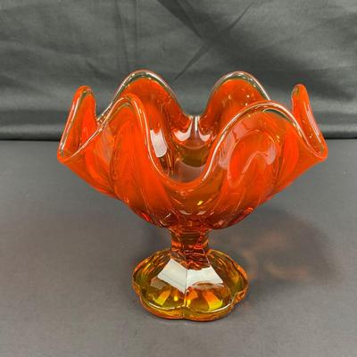 -35- VIKING | 6 Petal Persimmon Orange Handkerchief Vase Compote