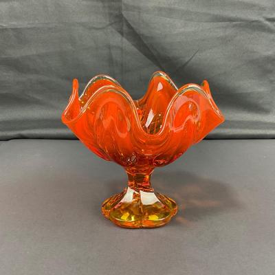 -35- VIKING | 6 Petal Persimmon Orange Handkerchief Vase Compote