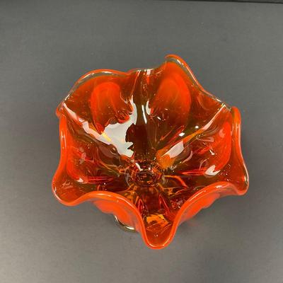 -35- VIKING | 6 Petal Persimmon Orange Handkerchief Vase Compote