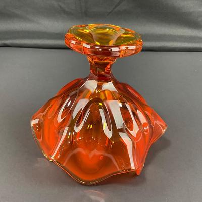 -35- VIKING | 6 Petal Persimmon Orange Handkerchief Vase Compote