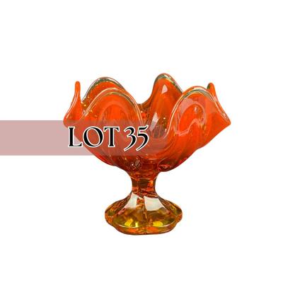 -35- VIKING | 6 Petal Persimmon Orange Handkerchief Vase Compote