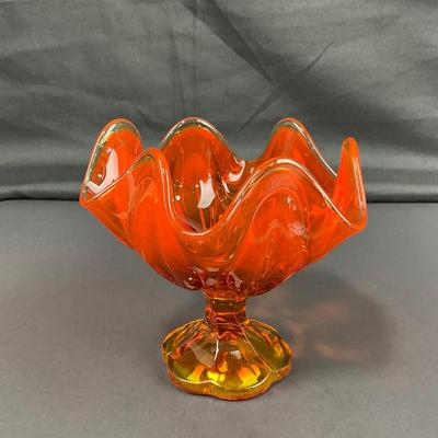 -35- VIKING | 6 Petal Persimmon Orange Handkerchief Vase Compote