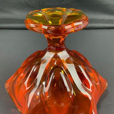 -35- VIKING | 6 Petal Persimmon Orange Handkerchief Vase Compote